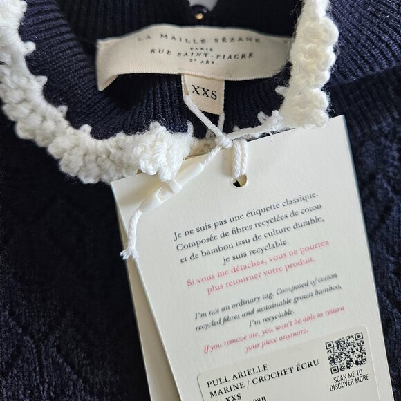 Sezane Arielle Jumper, Navy/Ecru Crochet size xxs NWT - Picture 7 of 10
